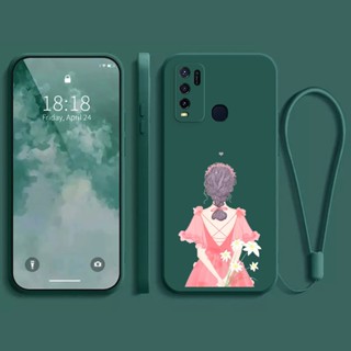 เคส Vivo Y50 Y30 เคสโทรศัพท์ ซิลิโคนเหลว ลายการ์ตูนเด็กผู้หญิง เคสนิ่ม + สายคล้องโทรศัพท์มือถือ