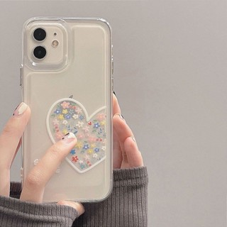 Floral Heart  Phone Case For  Iphone 13promax Phone Case for  iPhone12 All-Inclusive 11 Transparent Xs Drop-Resistant 8P Soft Straight Edge