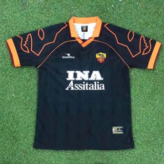 เสื้อกีฬาแขนสั้น ลายทีมชาติฟุตบอล Roma Home and Away 99-00 สไตล์วินเทจ แห้งเร็ว สําหรับผู้ชาย ไซซ์ S-XXL