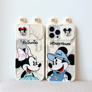 เคสโทรศัพท์มือถือ ลายมิกกี้ มินนี่เมาส์ 3D มีขาตั้ง เลื่อนได้ สําหรับ Apple iPhone 14 Pro Max 14 Plus 11 12 13 Pro Max 12 Pro Max 13