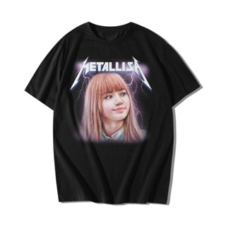 เสื้อยืด LISA METALLISA ลิซ่า เสื้อยืดแขนสั้นคอกลม Cotton 100% สกรีนลาย