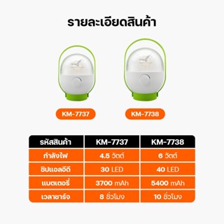 ไฟฉาย โคมไฟแคมป์ปิ้ง โคมไฟฉุกเฉิน LED แสงไฟสีขาว ปรับความสว่างได้อย่างอิสระ KM-7737 KM-7738 โคมไฟพกพา