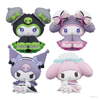 โมเดลตุ๊กตาฟิกเกอร์ Sanrio Kuromi Melody Action Figure Lolita Dress Bow สร้างสรรค์ ของขวัญ สําหรับตกแต่งบ้าน 4 ชิ้น