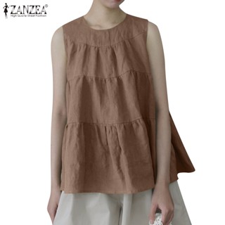 Zanzea เสื้อลําลอง คอกลม แขนกุด สีพื้น สไตล์วินเทจ สําหรับผู้หญิง