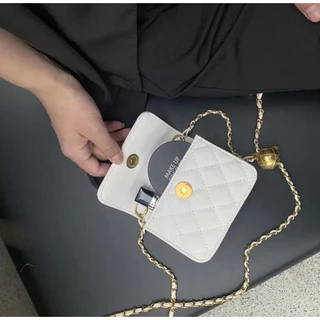 (HB-611) กระเป๋าสะพายข้าง คาดเอวได้ สายโซ่ทอง หนัง PU