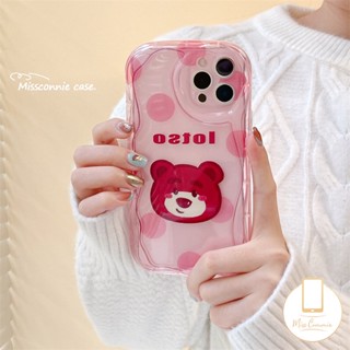 เคสโทรศัพท์มือถือ ลายการ์ตูนหมีสตรอเบอร์รี่ 3D ขอบโค้ง กันกระแทก แวววาว สําหรับ IPhone 7Plus XR 14 11 12 13 Pro Max X 7 8 6s 6 Plus XS Max SE 2020