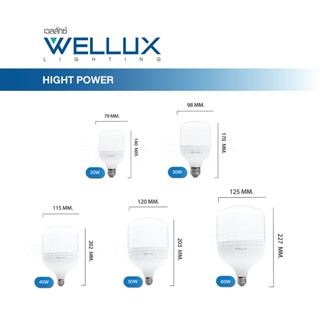 แสงไฟ WELLUX หลอดไฟกำลังวัตต์สูง 20W 30W 40W 50W 60W แสงขาว LED HIGH POWER ขั้วE27