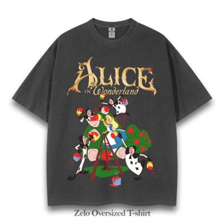 เสื้อยืด พิมพ์ลาย Alice in Wonderland DISNEY โอเวอร์ไซซ์ สไตล์วินเทจ