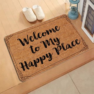 พรมเช็ดเท้า ลายโลโก้ Welcome to my happy place อุปกรณ์เสริม สําหรับตกแต่งบ้าน