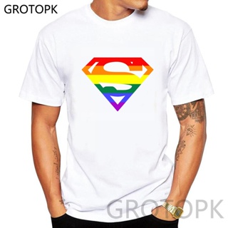 เสื้อยืดแขนสั้น พิมพ์ลาย Superman Pride Lgbt Gay Rainbow สไตล์ฮาราจูกุ สําหรับผู้ชาย 279047