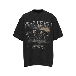 เสื้อยืดแขนสั้นลําลอง ผ้าฝ้าย พิมพ์ลาย FEAR Of GOD War Of The Gods แฟชั่นวินเทจ สําหรับผู้ชาย และผู้หญิง