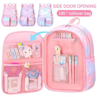 NEW Side Door Rainbow School Bag For kids Girl Waterproof Large Capacity School Backpacks 1-6 grades
