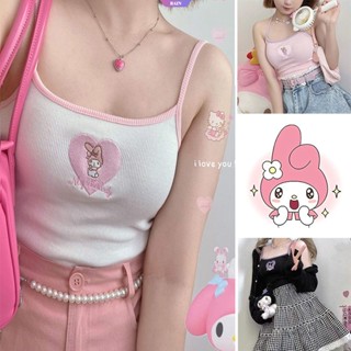 ใหม่ เสื้อกล้าม ปักลายการ์ตูนอนิเมะ Sanrio Kuromi My Melody Y2k เซ็กซี่ เหมาะกับฤดูร้อน สําหรับผู้หญิง [RAIN]