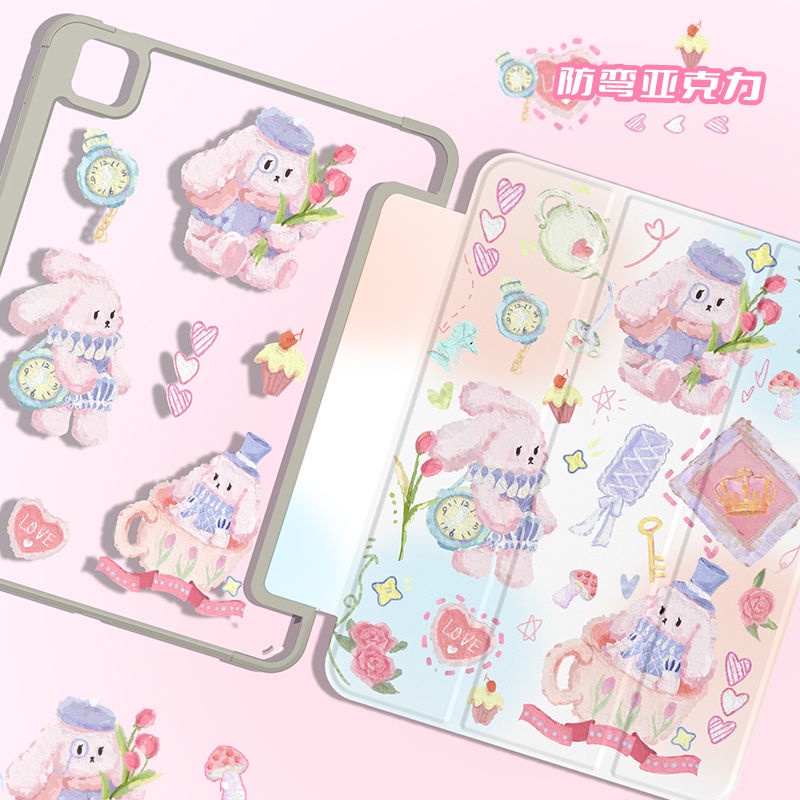 เคสอะคริลิค ลายกระต่ายไล่โทนสี พร้อมช่องใส่ปากกา สําหรับ iPad Air 4 10.9 gen5 gen6 9.7 gen7 gen8 gen9 10.2 Air4 Air5 10.9 pro11 2018 2020 gen 10 2022 Pro 12.9 2021