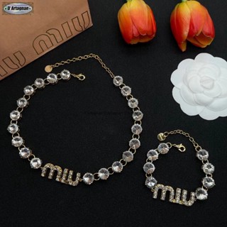 {TOP} Miu ชุดสร้อยคอ สร้อยข้อมือ โลหะ ชุบทอง ประดับเพชร โลโก้สีทอง สไตล์เกาหลี สําหรับผู้หญิง 2023