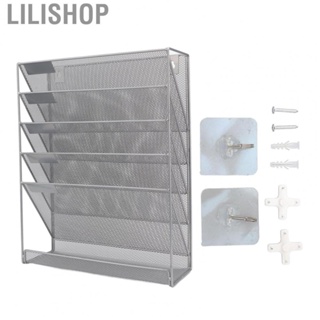 Lilishop Silver Wall File Organizer  5 Tier Wall File Organizer 5 Tier with Hooks for Office