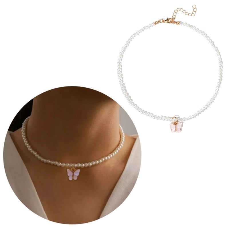Well Y2K อุปกรณ์เสริมแฟชั่นสร้อยคอจี้ผีเสื้อ Egirl Sweet Cool Pearls