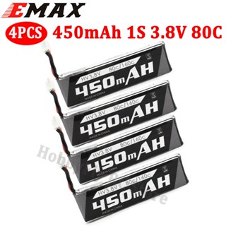 แบตเตอรี่ EMAX 450mAh 1S 3.8V 80C HV Lipo พร้อมปลั๊ก PH2.0 สําหรับโดรนแข่งขัน Tinyhawk II FPV 4 ชิ้น