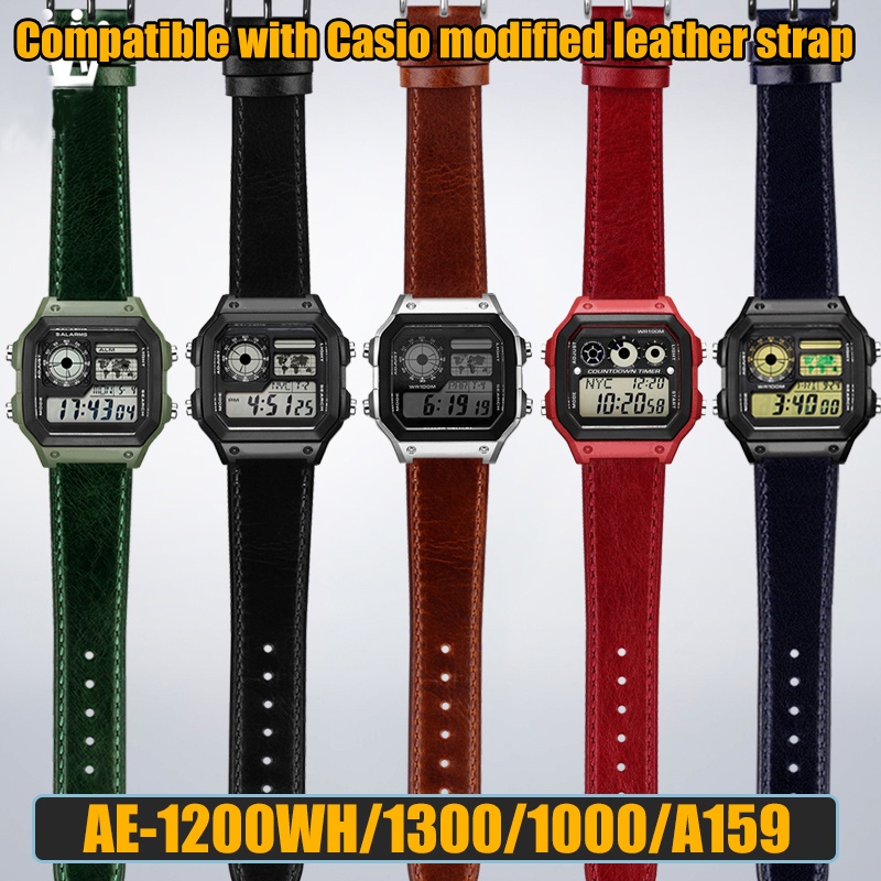 สายนาฬิกาข้อมือ หนังวัวแท้ 18 มม. สไตล์เรโทร สําหรับ Casio G-Shock AE-1200WH 1300 1000 A159 AQ-S810W MRW-200H