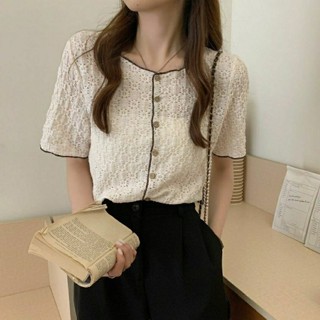 Short-sleeved shirt summer Korean version college style jacquard lady gentle style short shirt womens shirt