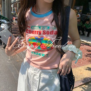 Enjoy Freedom เสื้อกั๊กลายดอกไม้ใหม่สไตล์สาวหวาน เสื้อกั๊กแขนกุดแบบสาวหวาน