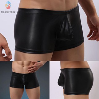 【TRSBX】Mens Underwear Underpants Wet Look Youth Bottoms Boxer Low Waist PU Leather