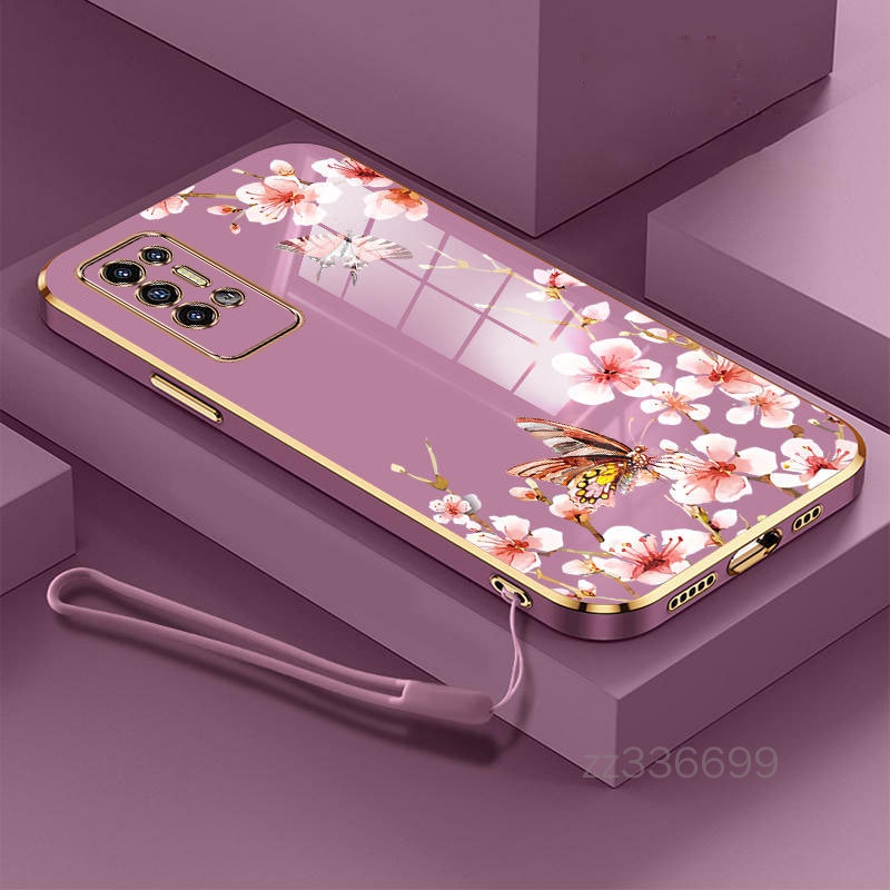 เคสโทรศัพท์มือถือ ซิลิโคน ลายผีเสื้อ พร้อมสายคล้อง สําหรับ Tecno pova neo Tecno pova 2 Tecno pova 4 