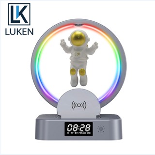 Luken นาฬิกาปลุกไร้สาย 15W RGB พร้อมขาตั้งลําโพง การ์ด FM TF AUX สําหรับ Iphone 14 Samsung Xiaomi