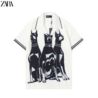 Z-a88r-a&amp;- เสื้อเชิ้ต แขนสั้น พิมพ์ลาย High Street Doberman สไตล์คลาสสิก แฟชั่นใหม่ล่าสุด Dftjty