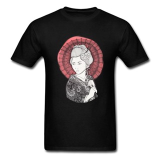 [พร้อมส่ง] เสื้อยืดผ้าฝ้าย พิมพ์ลายธงชาติญี่ปุ่น Geisha แฟชั่นฤดูร้อน ฤดูใบไม้ร่วง