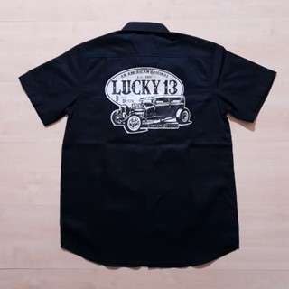 เสื้อเชิ้ต ลาย Dickies X LUCKY 13 สีดํา