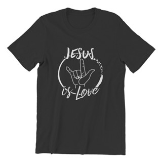 👕✨เสื้อยืดผ้าฝ้ายเสื้อยืดแขนสั้น พิมพ์ลาย Jesus Is Love Deaf Sign แฟชั่นฤดูร้อน สําหรับผู้ชายL XL  XXL 3XL