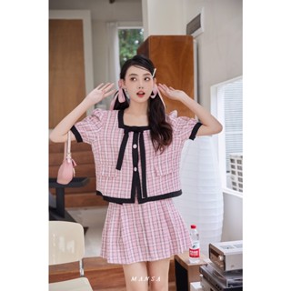 MANSA pink plaid shirt+skirt set เสื้อผ้าแฟชั่นผู้หญิง ชุดเข้าเซท เสื้อเชิ้ตลายสก็อต