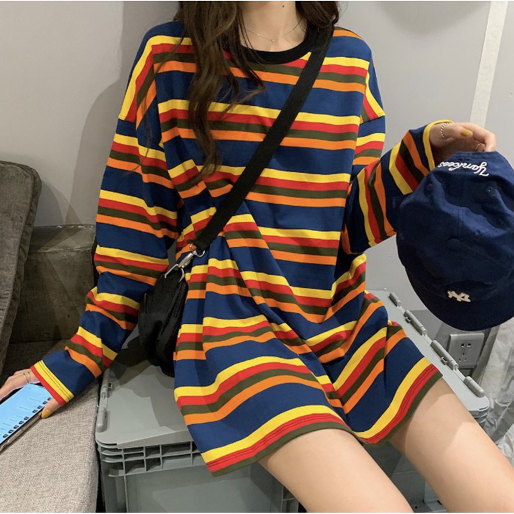 Jenny มินิเดรสลายทาง แขนยาว ผ้านิ่ม แนวสุดๆพร้อมส่ง #327