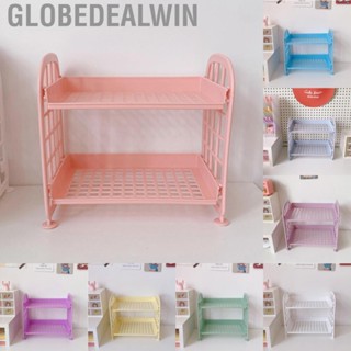 Globedealwin 2 Layer Desktop Shelf Side Guardrail Design Foldable Double Layer Stacking Cosmetic Stationery Storage Holder