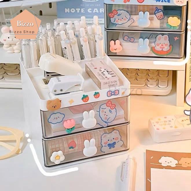 bizzoshop แถมสติ๊กเกอร์ กล่องลิ้นชัก กล่องเก็บของกระต่าย 2 ลิ้นชัก