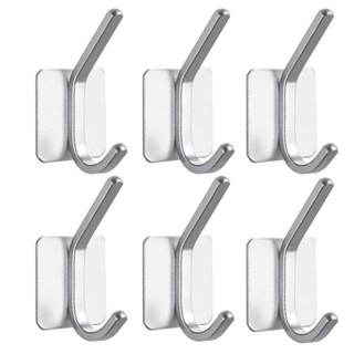 6pcs Simple Bedroom Kitchen Strong Save Space Closet No Drilling Double Design Self Adhesive Hooks