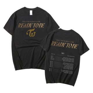 มีความสุข เสื้อยืดแขนสั้นลําลอง ผ้าฝ้าย ทรงหลวม พิมพ์ลาย KPOP TWICE 5TH WORLD TOUR READY TO BE MERCH แฟชั่นฤดูร้อน สไตล์