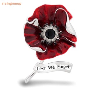 [risingmeup] เข็มกลัด พลอยเทียม ดอกไม้ ป๊อปปี้ สําหรับผู้หญิง "Lest We Forget" หมุดตัวอักษร สีแดง