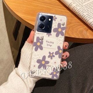 เคสโทรศัพท์มือถือ TPU นิ่ม ปิดด้านหลัง ลายดอกไม้น่ารัก สีเขียว สีม่วง สําหรับ Infinix Note 30 30i Pro VIP Hot 30i 30 Play NFC FREE FIRE Smart 7 Plus HD 4G Zero 5G