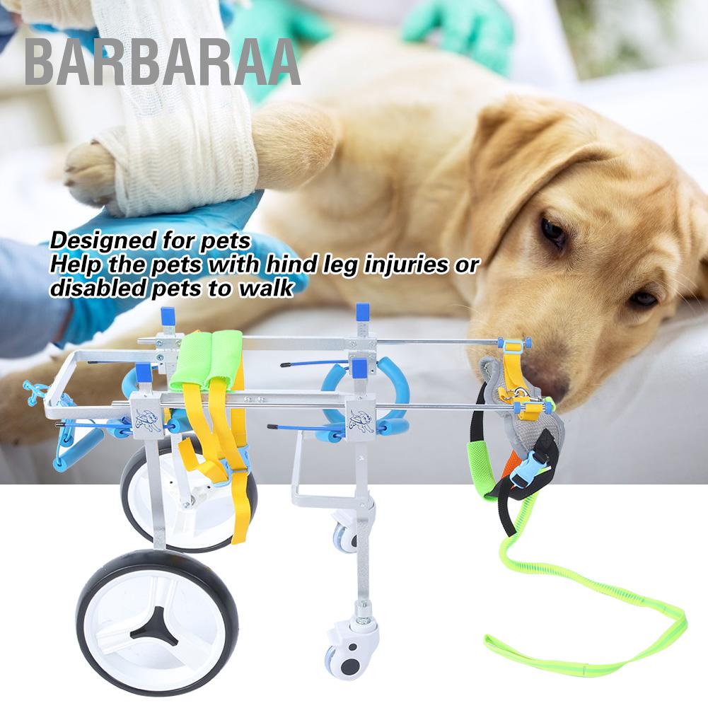Barbaraa อลูมิเนียมอัลลอยด์เงิน 4 ล้อรถเข็นสัตว์เลี้ยงผู้พิการสุนัขช่วยเดินรถหลังขาฟื้นฟูเสริมรถสำหรับสุนัขแมว