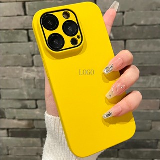 เคส สี สีเหลือง for ไอโฟน 14 13 Pro Max for เคสไอโฟน มีโลโก้สีเงิน อัพเกรดฟิล์มเลนส์ compatible for iPHone 12 13 14 pro max PC hard case สำหรับไอโฟน14 Pro Max ip14 ip12