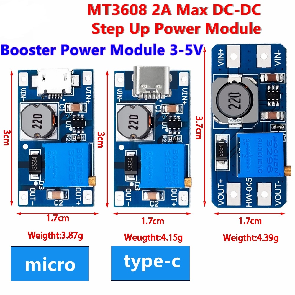Mt3608 โมดูลพาวเวอร์สเต็ปอัพ Type-c micro 2A MAX DC-DC เอาท์พุต MAX 28V 2A สําหรับ Arduino
