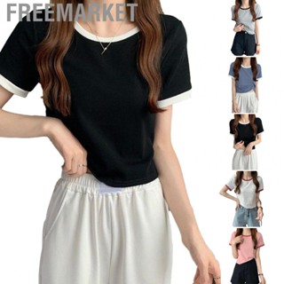 Freemarket Short Sleeve Top  Contrast Color Casual Round Neck Versatile T Shirt for School