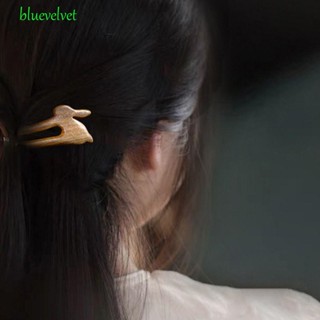 BLUEVELVET กิ๊บติดผม ไม้จันทน์ถัก รูปตัว U แบบเรียบง่าย สไตล์จีน สําหรับกระต่าย