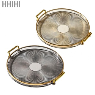 Hhihi Round Serving Tray  Clear Exquisite Open Design Striped Base Convenient Stylish Multipurpose for Kitchen