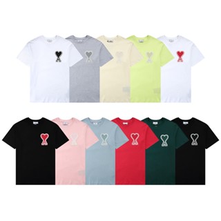 A-m-i &amp;Ale-xan-dre- Ma-ttiu-ssi88- เสื้อยืดคอกลม แขนสั้น ปักลายหัวใจ สีแดง สีพื้น สําหรับผู้หญิง และผู้ชาย DTYJTD