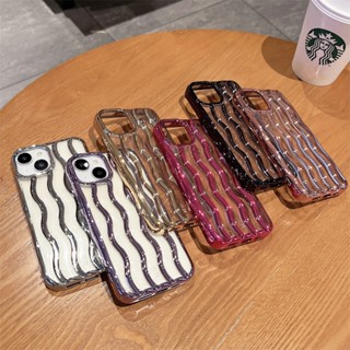 เคสโทรศัพท์มือถือแบบนิ่ม TPU ใส ลายคลื่น 3D แต่งกลิตเตอร์ แฟชั่น สําหรับ iPhone 14 13 12 11 Pro Max 12Pro 13Pro 14Pro 12ProMax 13ProMax 14ProMax