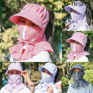[FO] หมวกคลุมคอ ป้องกันฝุ่น ลายสก๊อต กันแดด เต็มหน้า ฤดูร้อน สําหรับผู้หญิง ขับขี่