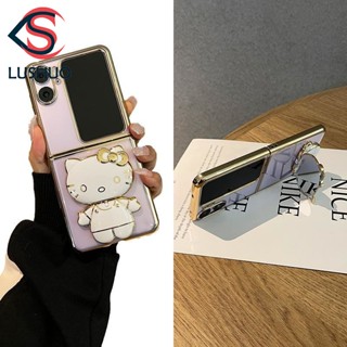 Lushuo เคสโทรศัพท์มือถือชุบไฟฟ้า แบบฝาพับ ลายคิตตี้ พร้อมกระจก สําหรับ OPPO Find N2 findn2